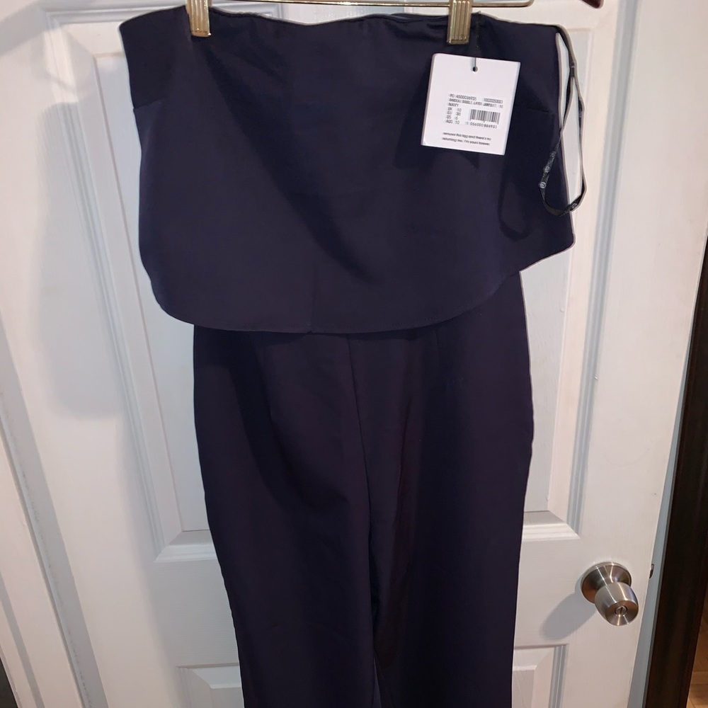 Misguided Bandeau Double Layer Navy Jumpsuit - Picture 4 of 7